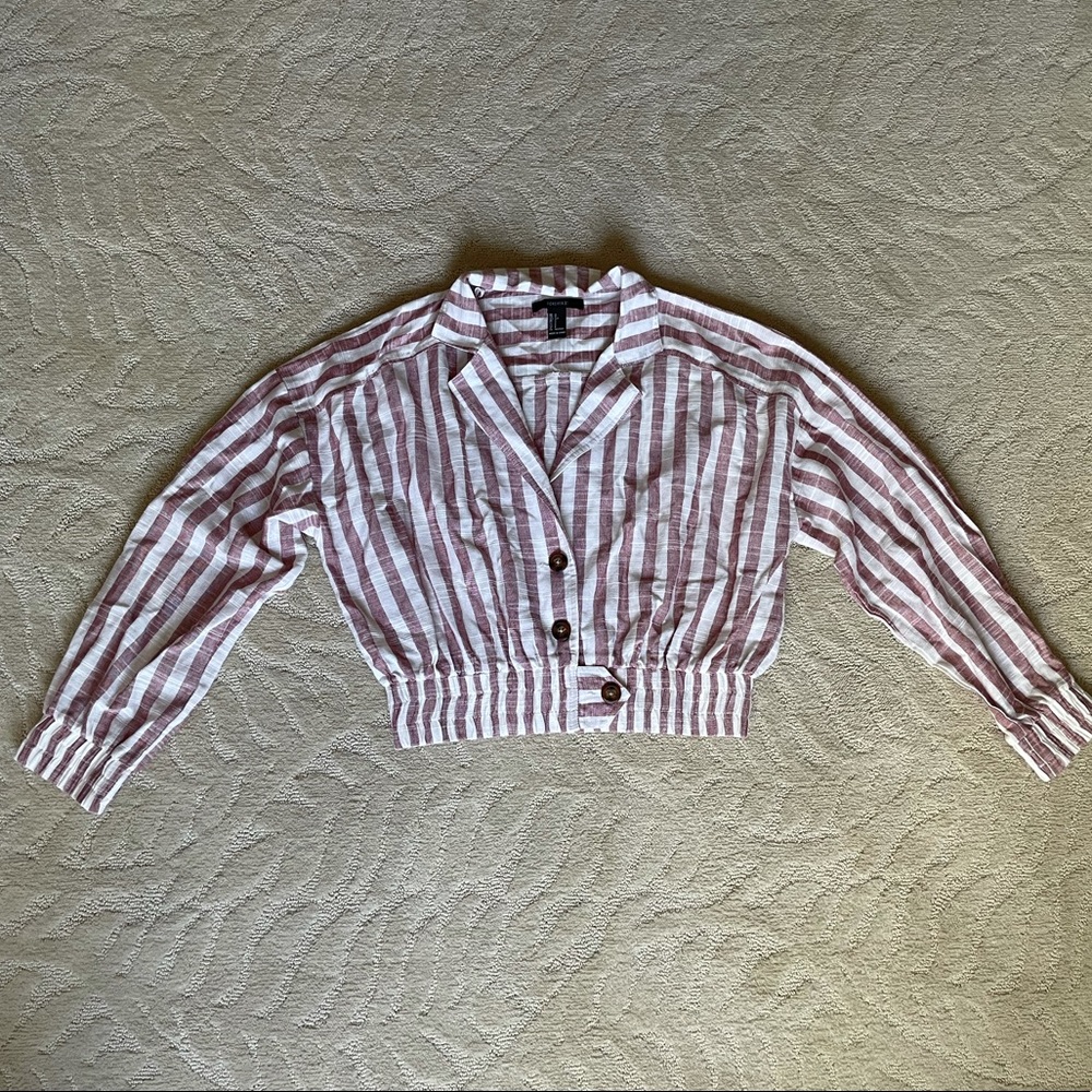 FOREVER21 Linen Striped Crop Top
